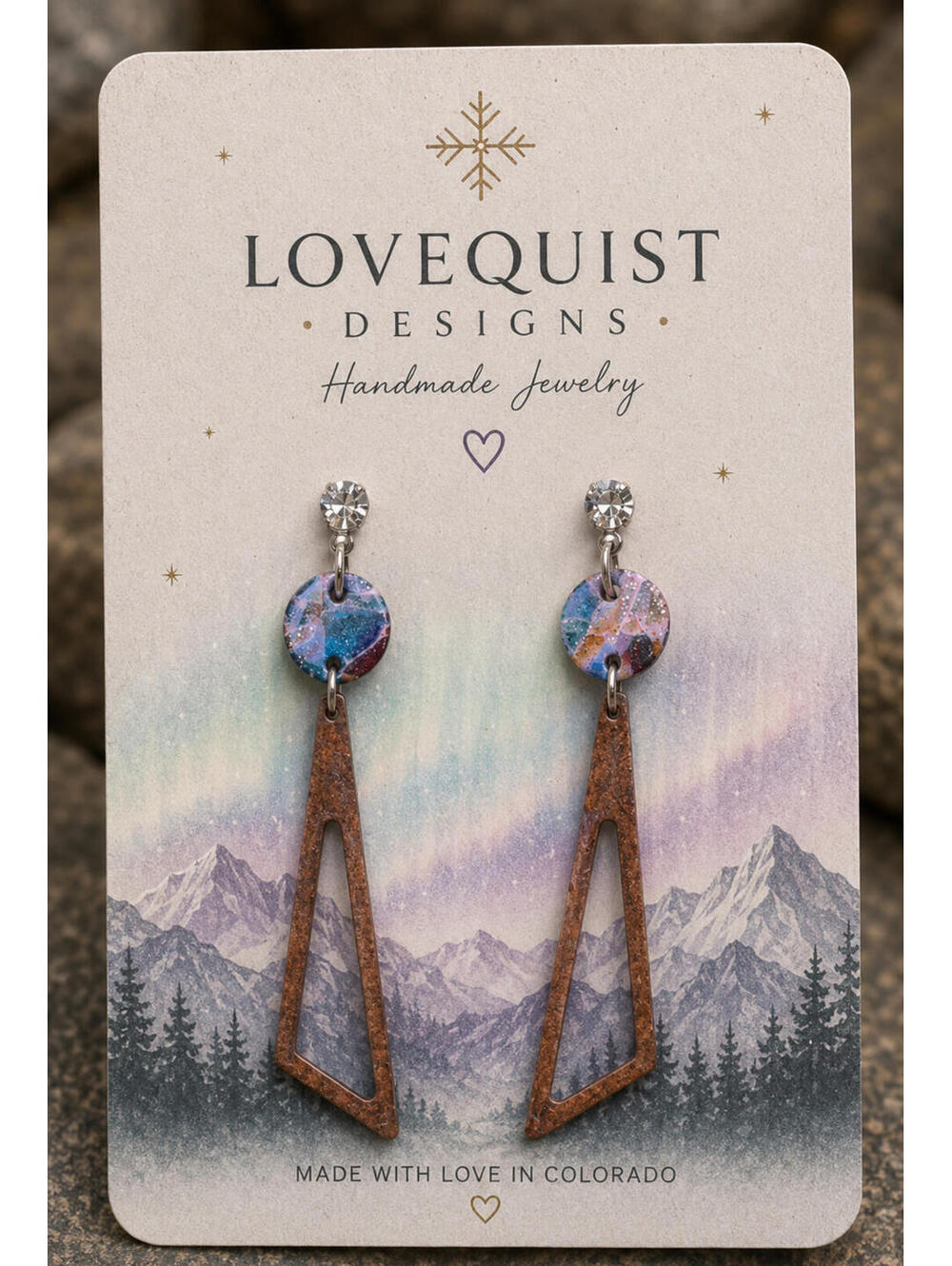 Kopparskym | Copper Geometric Statement Earrings with Abstract Art Accents